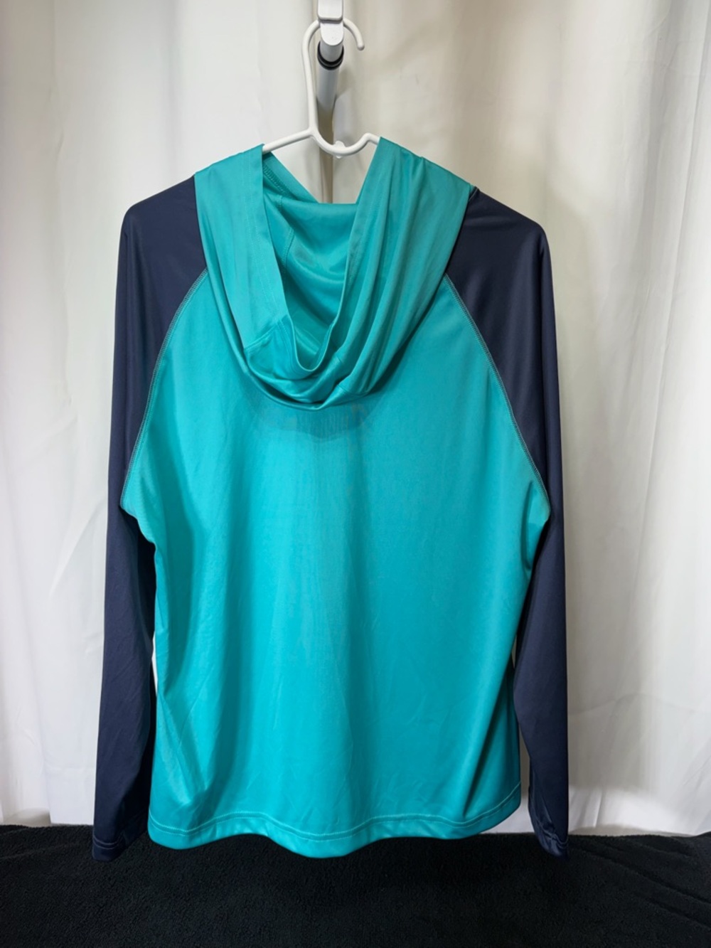 Columbia Teal Hooded Long-Sleeve Rash Guard with Navy Sleeves 2687 - Picture 2 of 11